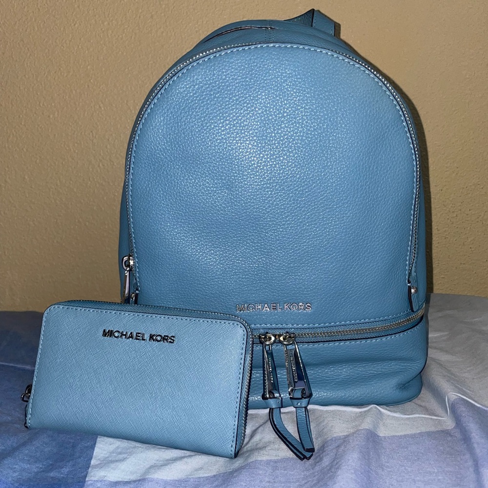 MICHAEL Michael Kors Light Blue Backpack and Wallet